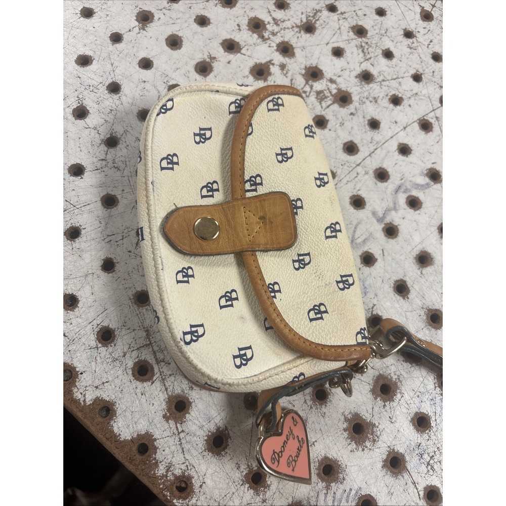 Dooney & Bourke Signature Wristlet Pouch Canvas & Leather Trim Mini Purse Bag